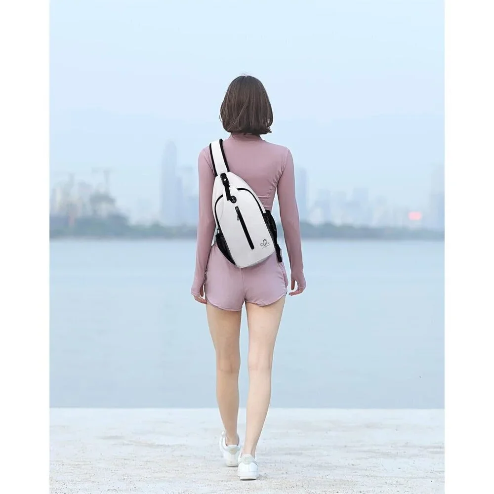Men White-black Crossbody Sling Backpack Sling Bag Travel Hiking Chest Daypack